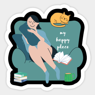 My Happy Place Is With My Cat and Books Introvert Gift Sticker